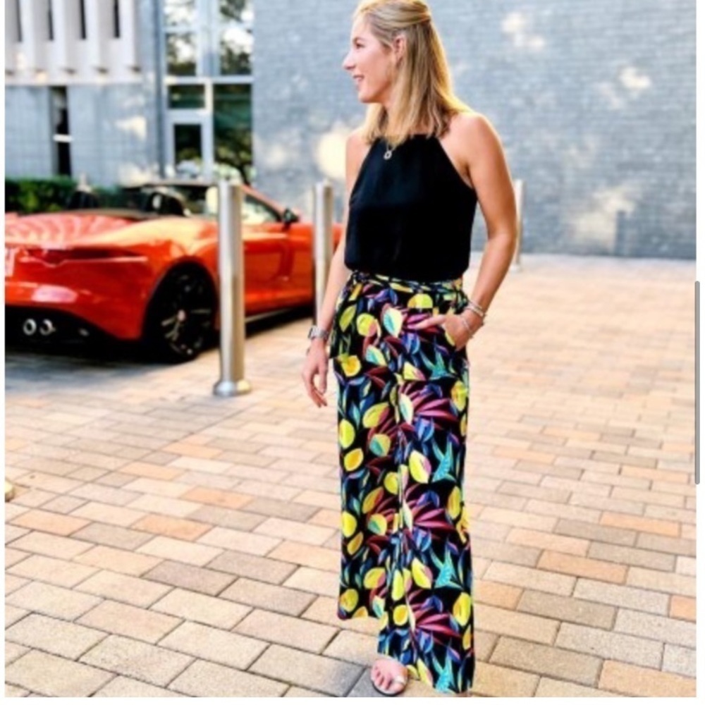 Tabitha Brown Linen ๐ Lemon Print Wide-Leg Pants XXS NWT - Picture 3 of 6